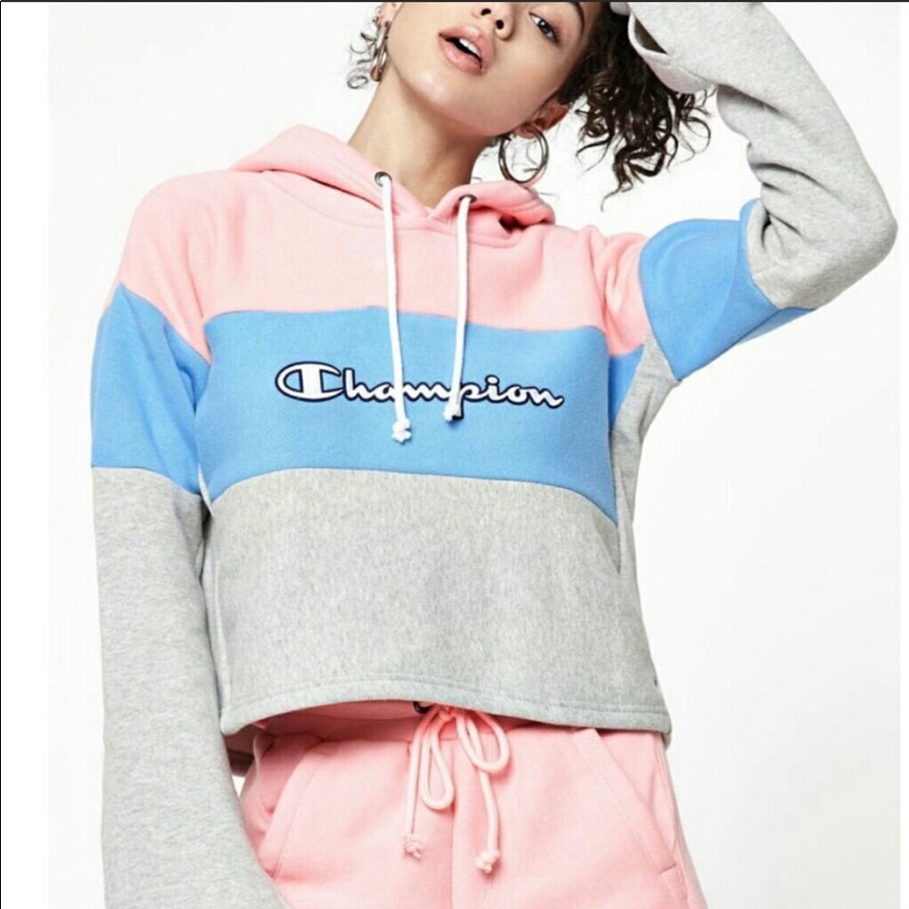 Champion Pink Blue Reverse Weave Crop Hoodie small